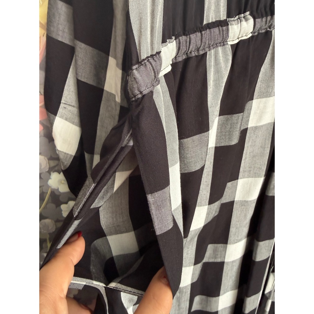 LOFT Outlet Black White Buffalo Check Plaid Midi Dress Elastic Waist Tie Size XL - Picture 6 of 7
